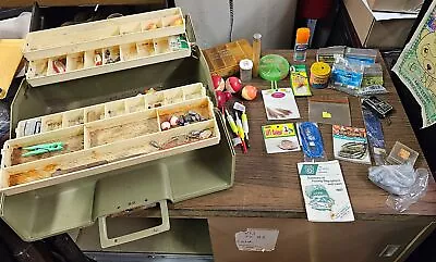 VTG 1980s Fishing Tackle Box W/Tackle Lures Hooks Fishing Gear Camping Outdoors • $39.99