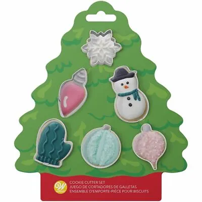 Wilton MINI Tree Cookie Cutter Set 6 Pc Ornaments Snowman Snow Mitten • $5.49