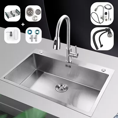 28inch Kitchen Sink Drop In Single Bowl 304 Stainless Steel With Accessories • $149.99