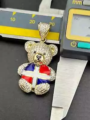 14K 5.8G Gold Dominican Flag Shirt Bear Pendant W CZ Diamonds Sz 18.57x34.03mm • $363