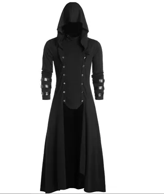 Medieval Steampunk Hooded Wind Jacket Gothic Cloak Long Cardigan Trench Coat • $35.49