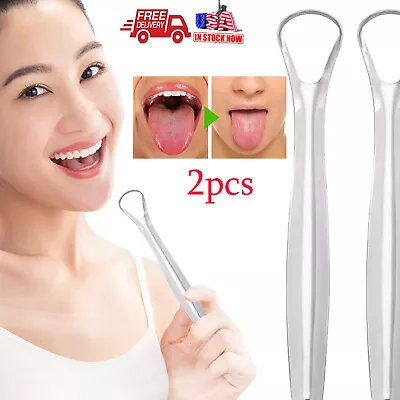 2pcs Tongue Scraper Stainless Steel Metal Tongue Bad Breath Cleaners Dental Care • $7.86