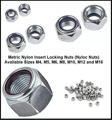 Nylon Insert Locking Nuts Metric Bolts Steel Nyloc Nuts M4 M5 M6 M8 M10 M12 M16 • £3.07