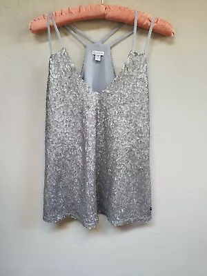 £21.80 • Buy Guess Womens Sparkle Shiny Silver Sequin Cami Top Sleeveless Blouse Size XS