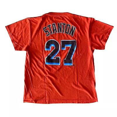 2010s Giancarlo Stanton Miami Marlins T Shirt Womens Medium Orange Majestic MLB • $3.27