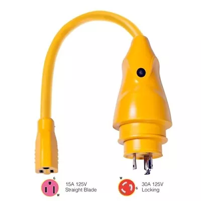 Marinco P30-15 Eel 15A-125V Female To 30A-125V Male Pigtail Adapter - Yellow • $94.50