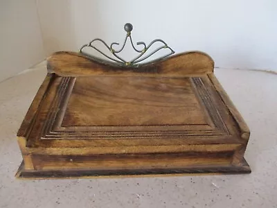 Vintage Wooden Dresser Box Hinged Lid Metal Embellishment 9.5 X5.5 X5  Vg • $16