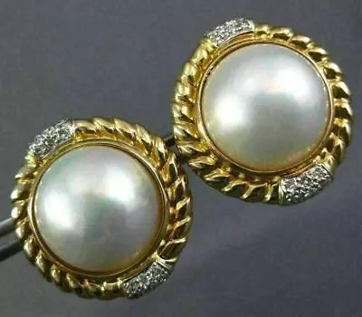 Estate Large .52ct Diamond & Aaa Mabe Pearl 14kt 2 Tone Gold 3d Clip On Earrings • $3048.10