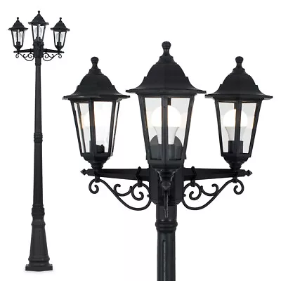 Victorian 220cm Black 3 Way Lantern Outdoor Garden Lamp Post LED Lighting IP44 • £44.99