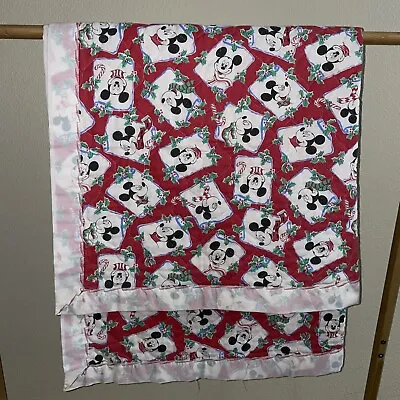 Handmade Christmas Mickey Mouse Quilt Blanket Throw Crib 45x46 Satin Trim • $39.97