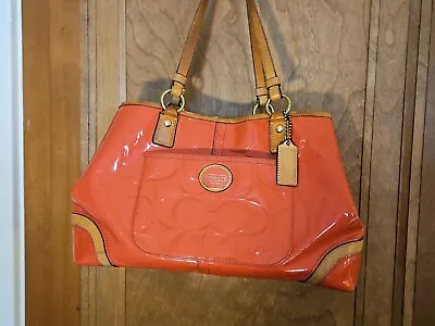 COACH Orange PAPAYA PEYTON Embossed Patent Leather Lg. Shoulder Bag Purse GUC  • $27.99