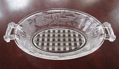 EAPG CANTON GLASS CO. No. 10; Barred Forget-Me-Not Relish Dish C1885 VHTF • $25.46
