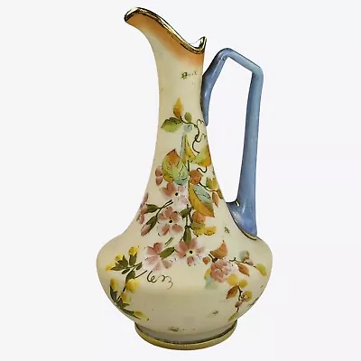 Antique Tischer Painted Opaline Glass Vase/pitcher Enamel 8.5” Vienna Austria • $129.95