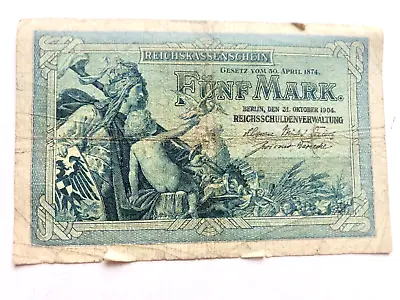 1904 Germany 5 Mark Banknote T 207439 • $2.50