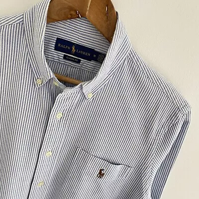 Polo Ralph Lauren Shirt M Medium Mens Blue Striped Classic Fit Short Sleeve • £32.95