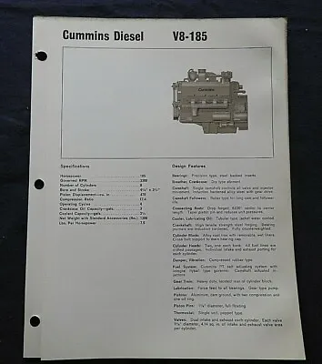 1966 Genuine Cummins  V8-185 Diesel Engine  Specification Brochure • $19.95