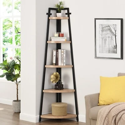 $184.99 • Buy HOMFURN Corner Shelf, 5 Tier Industrial Corner Bookcase And Shelf,Oak Finish