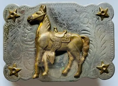 Chambers Belt Co Horse Relief Belt Buckle Nickel Silver Handmade USA Vintage • $94.99