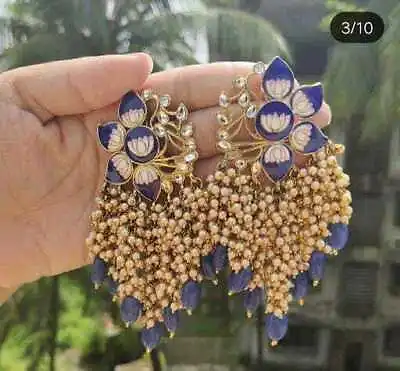 $33.62 • Buy Indian White Pearl Kundan Gold Plated Jhumka Earring Wedding Polki Women Jewelry