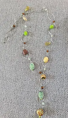 Long Silver Link Chain Necklace With Dangle Gemstones Multi Stone Necklace • $12