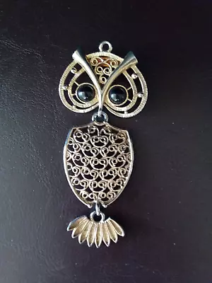 Vintage Sarah Coventry Owl Pendant Articulating Jewelry 1974 Nite Owl Gold Tone • $5