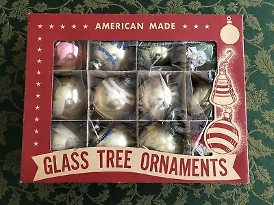 Vintage Glass Christmas Tree Ornaments Set Of 12 In Box - American Made • $12.80