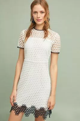New Anthropologie Shoshanna Scalloped Mod Dress White Lace Navy Size 10 Bridal • $107.99