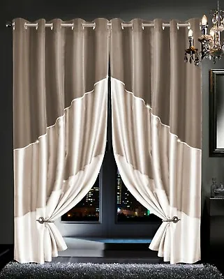 Luxury Designer Curtains FAUX SILK  Fully Lined Eyelet Ring Ready Made Shiny • £30.89