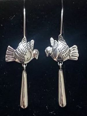Mexican Sterling Silver Dove Bird Tear Drop Frida Earrings • $48