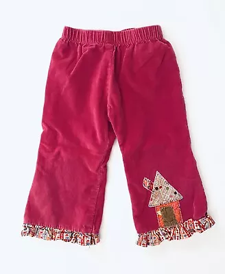 Misha Lulu Designer Stitched Girls Corduroy Pants Pink House Embroidery SZ 18-24 • $8.24