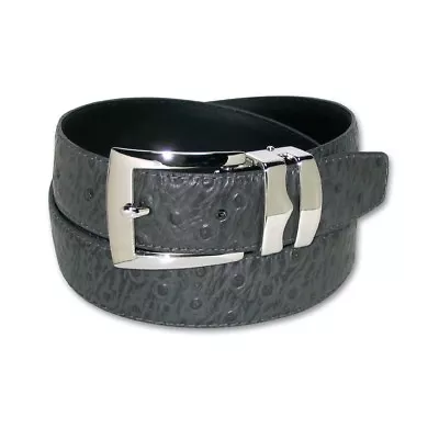 OSTRICH Pattern CHARCOAL GRAY Bonded Leather Men's Belt Silver-Tone Buckle • $17.95