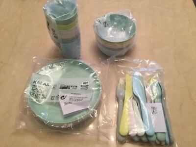 New Ikea Kalas Children's Kids Plastic Bowls Plates Mugs & Cutlery Full Set • £14.99