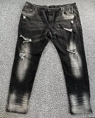 WT 02 Men's Jean's Size 42X32 Black Distressed Washed Out Baggy Hip Hop Defect • $19.99