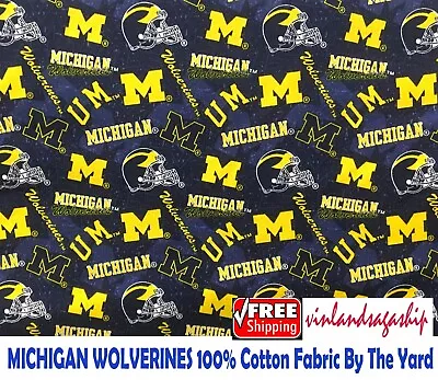 NCAA Michigan Wolverines Cotton Fabric MI 1178 Sold By 1 2 3 YDS. FREE SHIPPING • $39.99