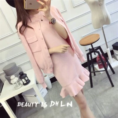 £56.94 • Buy 2019 Autumn Women Knitted Coats + Fishtail Dress Sets Knitting Solid Coat And