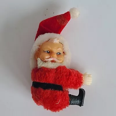 Rare Vintage Red Velvet Plastic Face Santa Hugger Clip 4  Christmas Ornament • $14.44