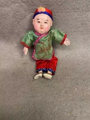 Vintage 6 Inch Composition Chinese Boy Doll Dressed In Oriental Outfit • $60