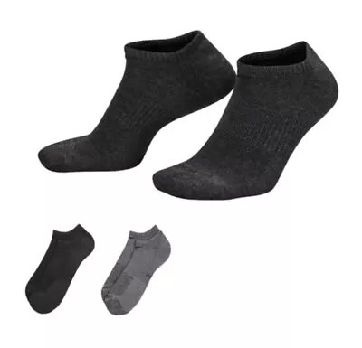 Men's Nike 2-Pack Everday Plus Cushioned No Show Socks Black/Gray • $13.97