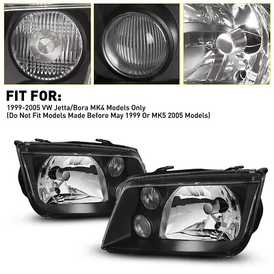 Fits 1999-2005 VW Jetta / Bora MK4 Black Housing Headlights Front Headlamps EOE • $91.99