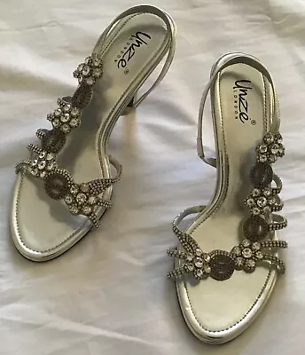 £14.99 • Buy Bnwt Womens Unze Silver DiamantÉ High Heel Sandals Shoes   Uk Size 6 (eu 39)