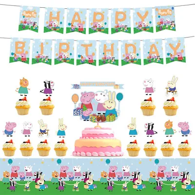 Peppa & George Pig Party Decoration Kids Birthday Banner Flags Napkin Tablecover • £4.79