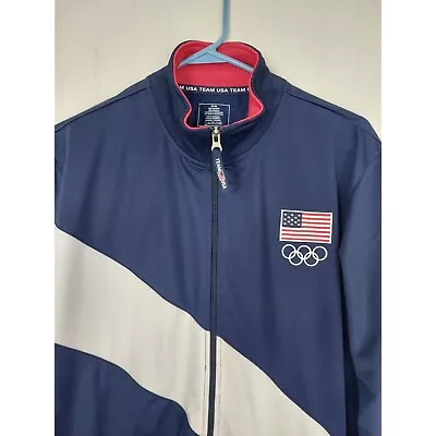 US Olympics Team Apparel Mens Blue Jacket Size Medium USA Flag Zip • $19.99