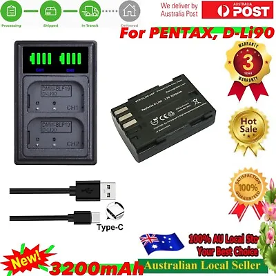 3200mAh Battery + Dual Charger For Pentax D-LI90 645D 645Z K-01 K-1 K-3 K-5 K-7 • $49.98