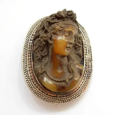 Vintage Vulcanite Lady Cameo Brooch Lady Bust Portrait Pin • $93.25