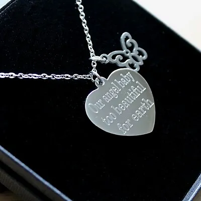Baby Loss Necklace Pendant Engraved Heart Butterfly Charm Memorial Keepsake Gift • £13.45