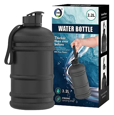 2.2 Litre Black Large Gym Sports Water Bottle Gym Dieting BPA Free Plastic. • £10.69