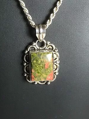 Beautiful Vintage Sterling Southwestern Unakite Gemstone Pendant 11g No Chain  • $29.95