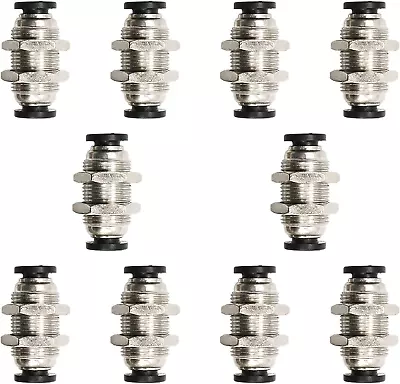 10Pcs Bulkhead Union 1/4  X 1/4  Tube OD Push To Connect Tube Fitting PMM-1/4 P • $29.99