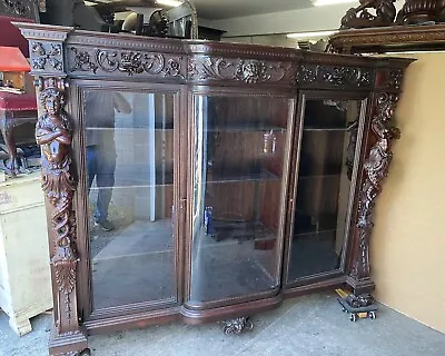 The Best R.j. Horner Rat-tail Maiden Carved 3 Door Mahogany Bookcase • $26500