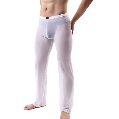 US Men's See Through Low Waist Trousers Long Pants Pajamas Bottoms Sleepwear • $10.89